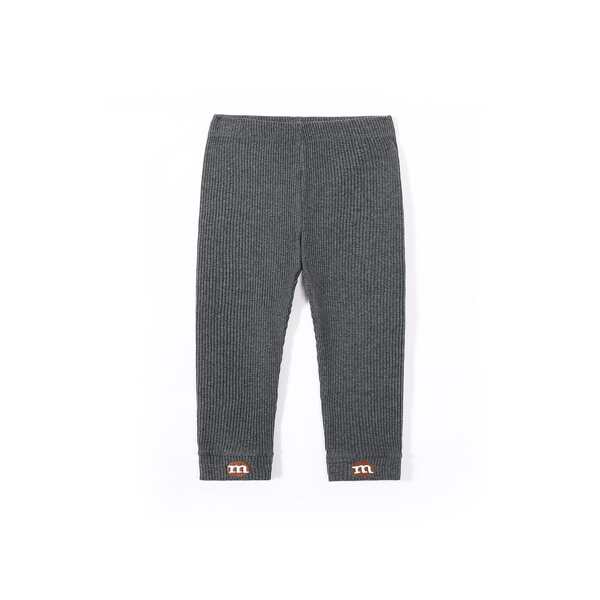 

Girls Letter Embroidery Rib-knit Sweatpants, Dark grey
