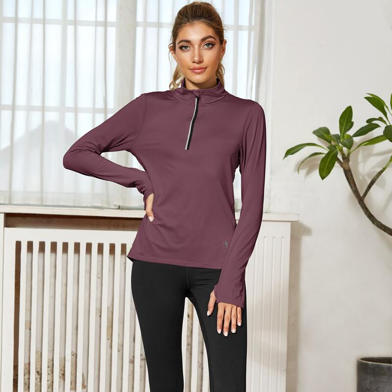 

Half Zip Thumb Hole Sports Sweatshirt, Mauve purple