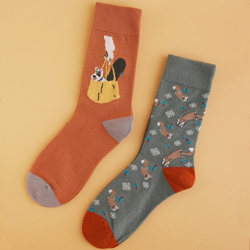 

2pairs Guys Cartoon Graphic Socks, Multicolor