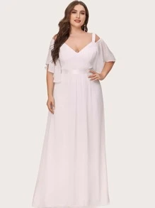 EVERPRETTY Vestido de novia de hombros descubiertos de manga con volante - Blanco - Ver 1