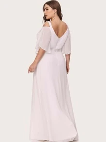 EVERPRETTY Vestido de novia de hombros descubiertos de manga con volante - Blanco - Ver 2