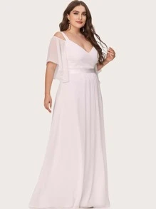 EVERPRETTY Vestido de novia de hombros descubiertos de manga con volante - Blanco - Ver 4