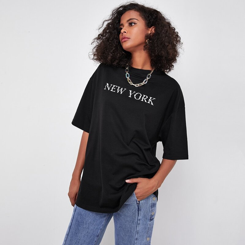 

Letter Graphic Oversized Tee, Black