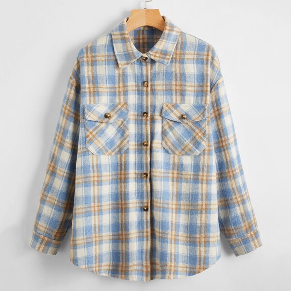 

Plaid Button Through Flap Pocket Coat, Multicolor