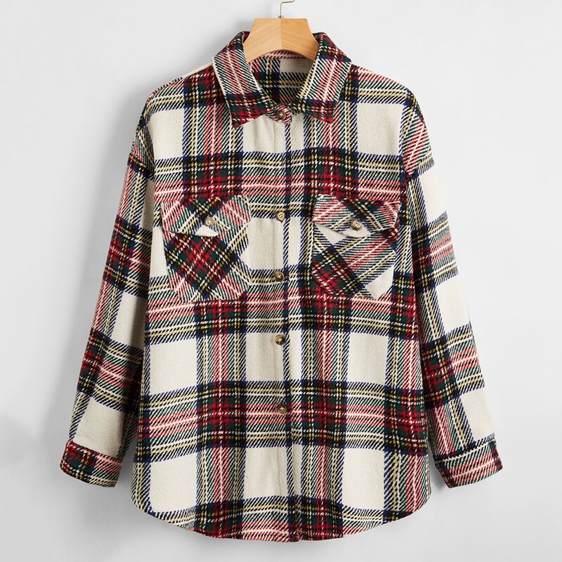

Plaid Button Through Flap Pocket Coat, Multicolor