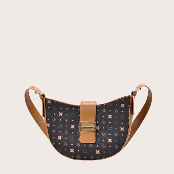 

Geometric Print Shoulder Bag, Coffee brown