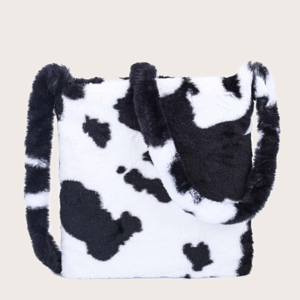 

Cow Print Crossbody Bag, Black and white