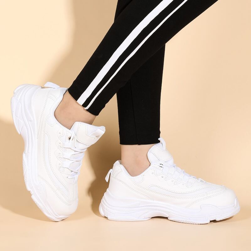 

Minimalist Lace-up Front Chunky Sneakers, White