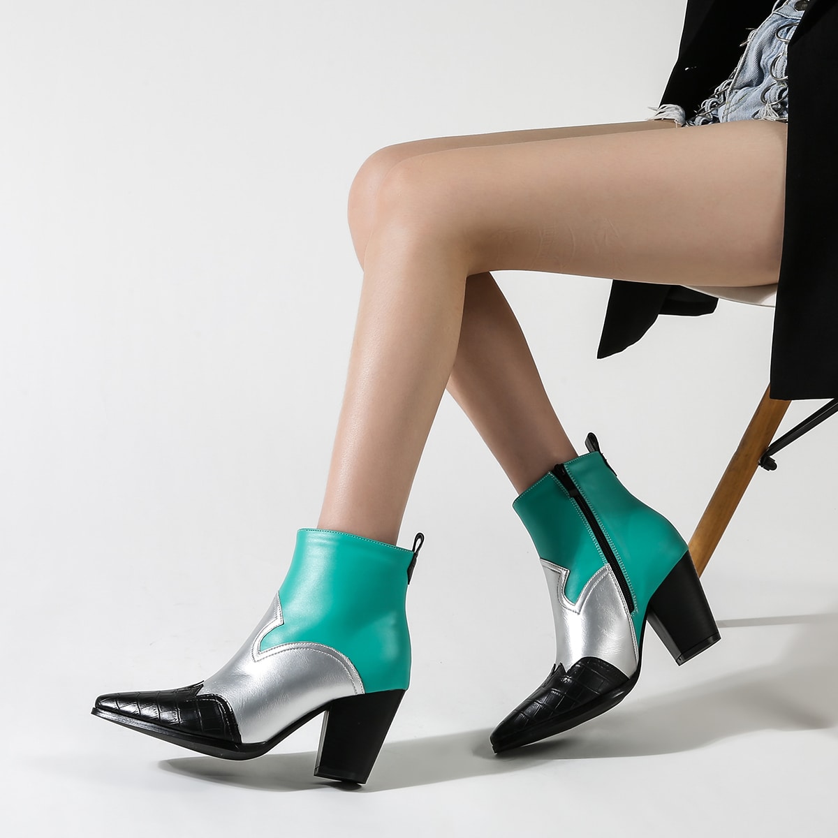 Image of Colorblock Chunky Heeled Boots