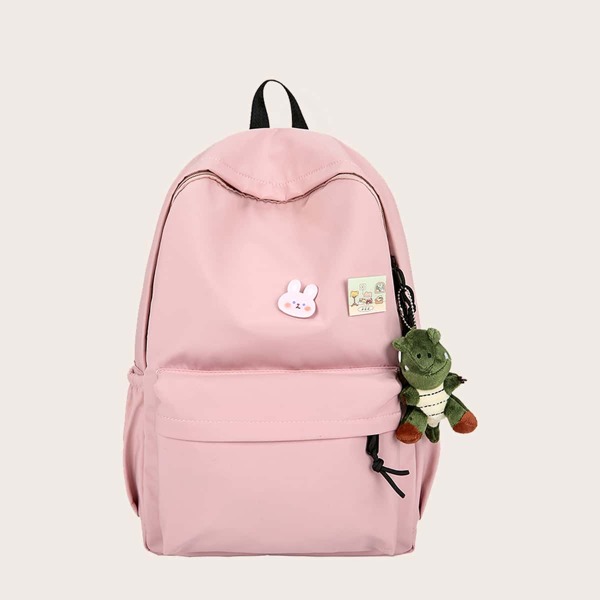 

Girls Minimalist School Bag With Cartoon Bag Charm, Pink