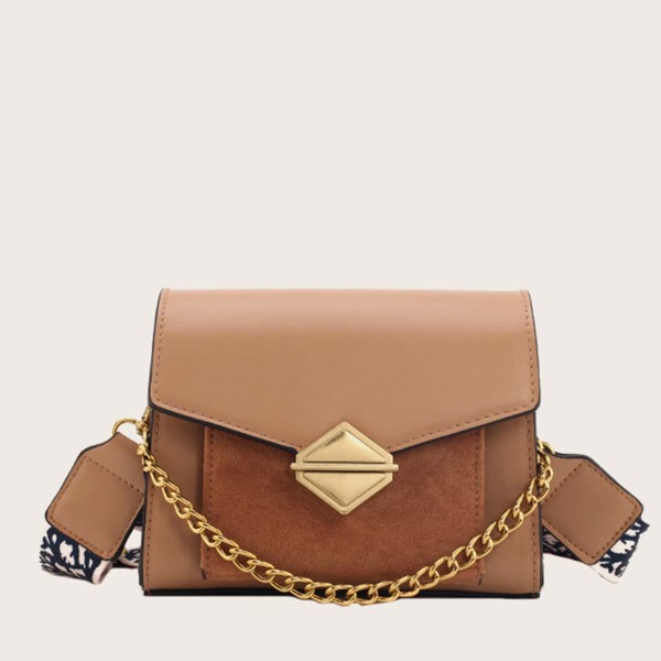 

Minimalist Push Lock Satchel Bag, Khaki