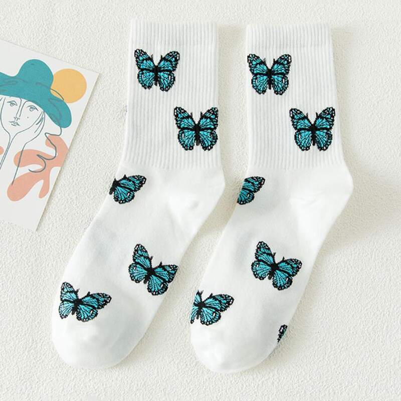 

1pair Butterfly Pattern Crew Socks, White