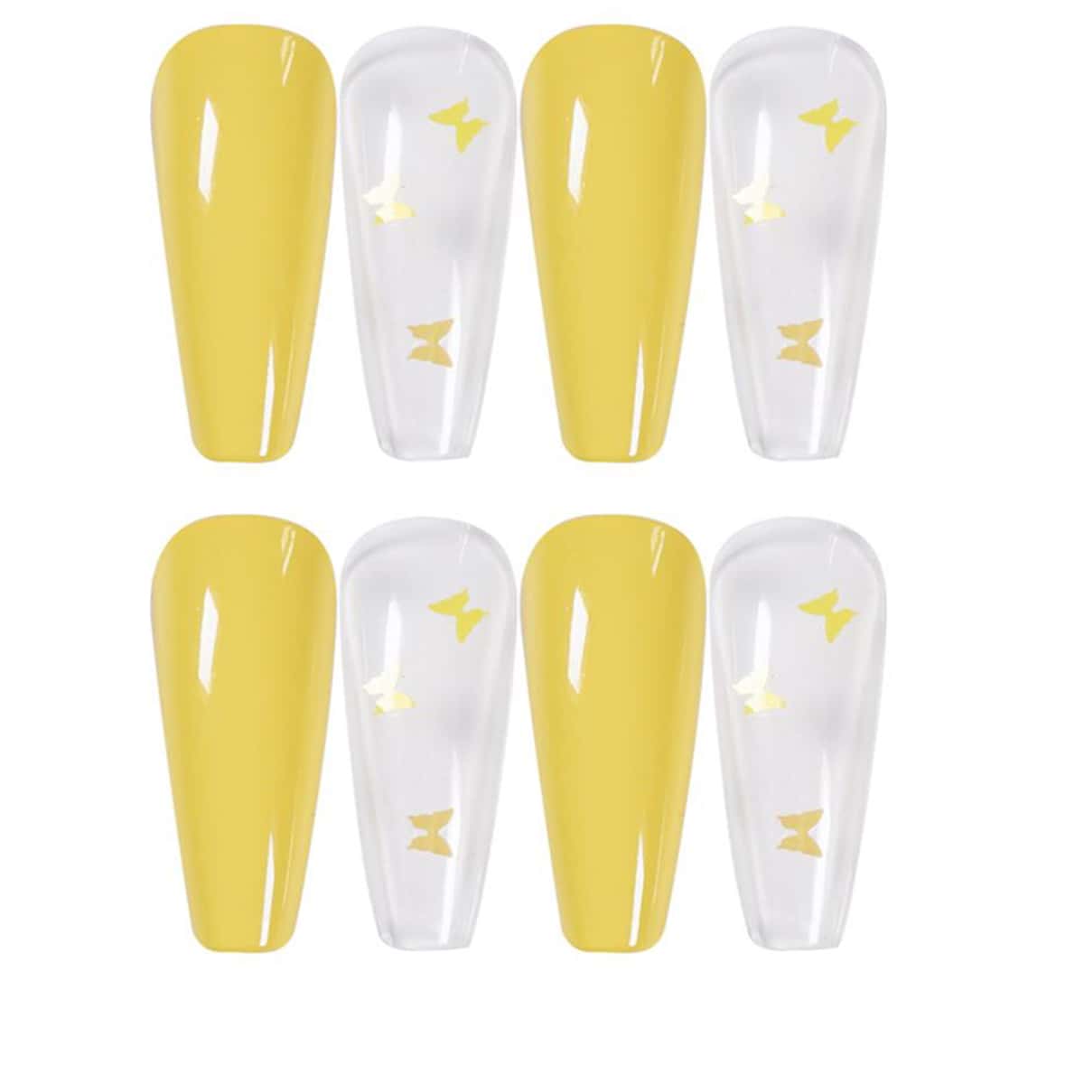 

24pcs Butterfly Pattern Fake Nail, Yellow