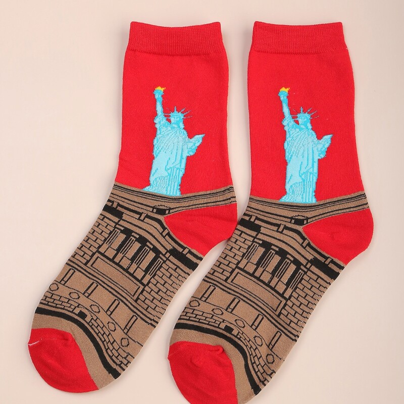 

1pair Statue Pattern Crew Socks, Red