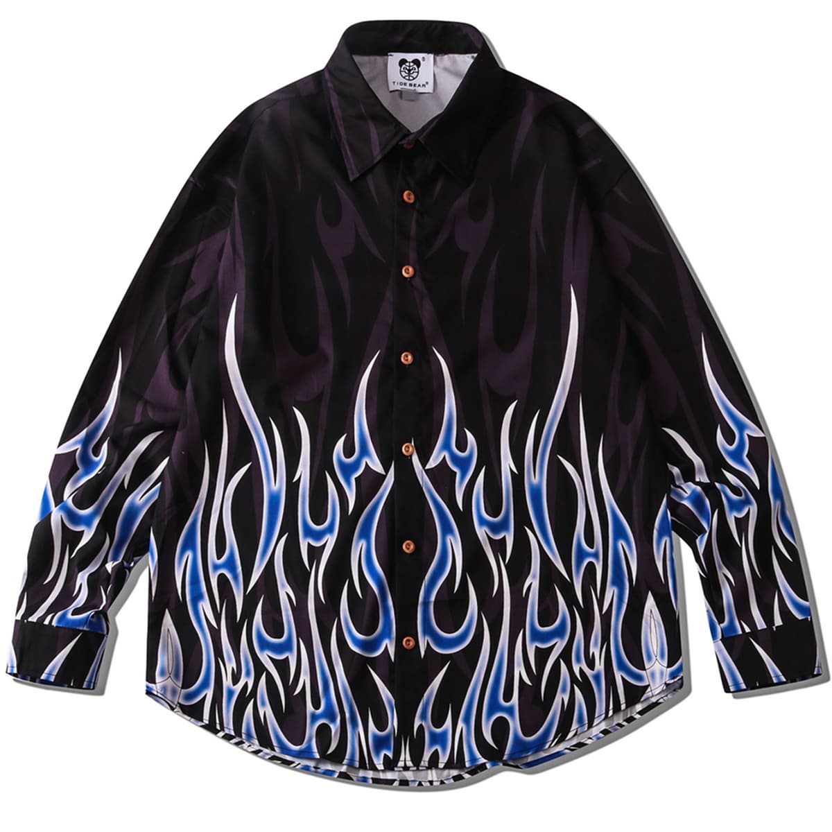 

Guys Fire Print Button Through Shirt, Multicolor