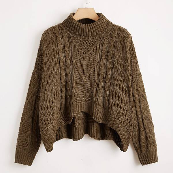

Plus Drop Shoulder Turtle Neck Sweater, Mocha brown