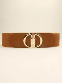 Metal Buckle Elastic Belt - Brown - View 1