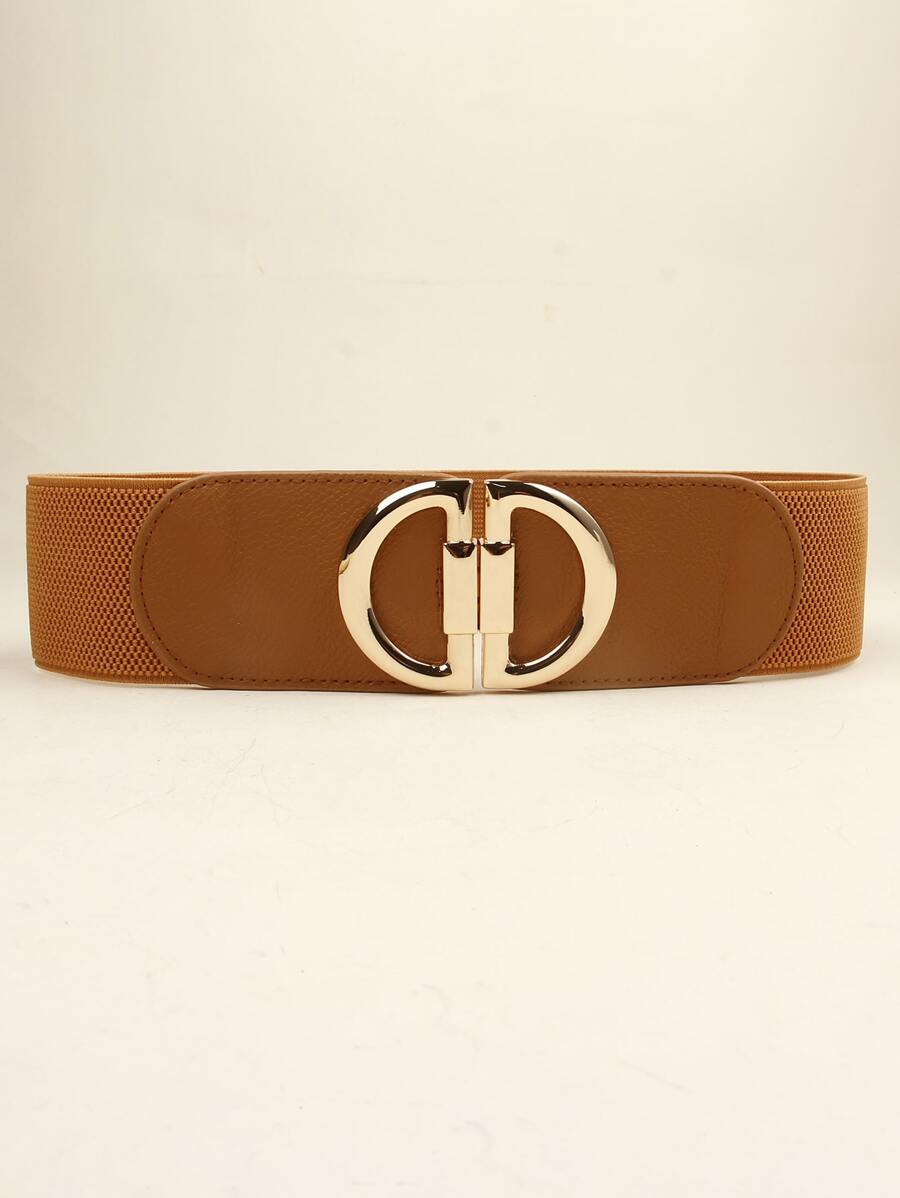 Metal Buckle Elastic Belt - Brown - View 1