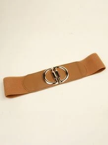 Metal Buckle Elastic Belt - Brown - View 2