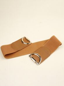 Metal Buckle Elastic Belt - Brown - View 3
