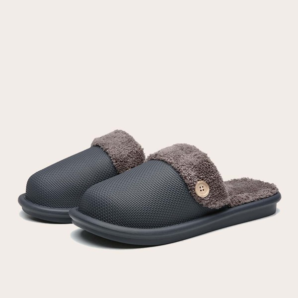 

Men Button Decor Faux Fur Slippers, Grey