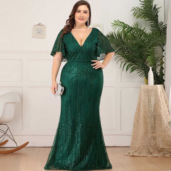 

Plus Flutter Sleeve Sequin Mesh Prom Dress, Green