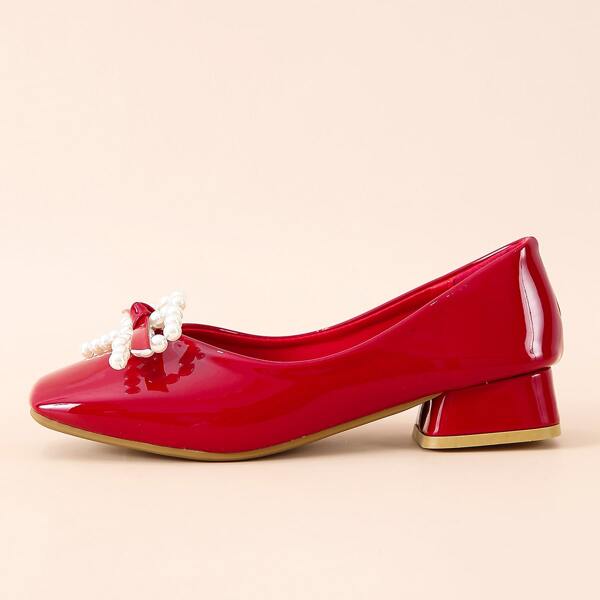 

Faux Pearl Beaded Bow Decor Pumps, Red
