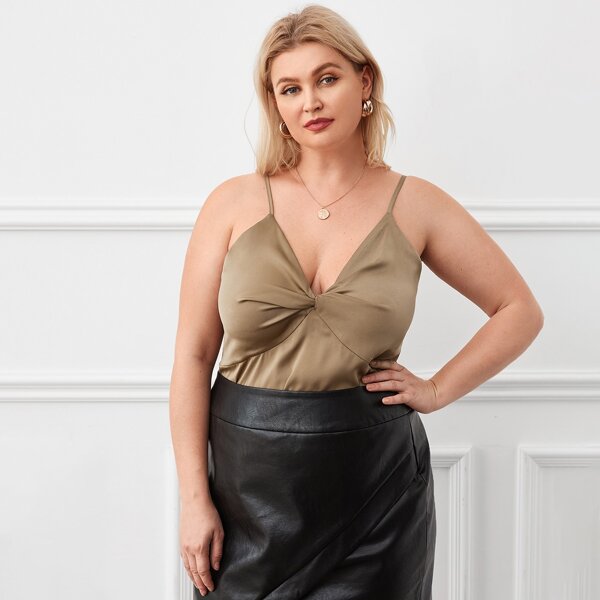 

Plus Twist-bust Zip Back Cami Top, Khaki