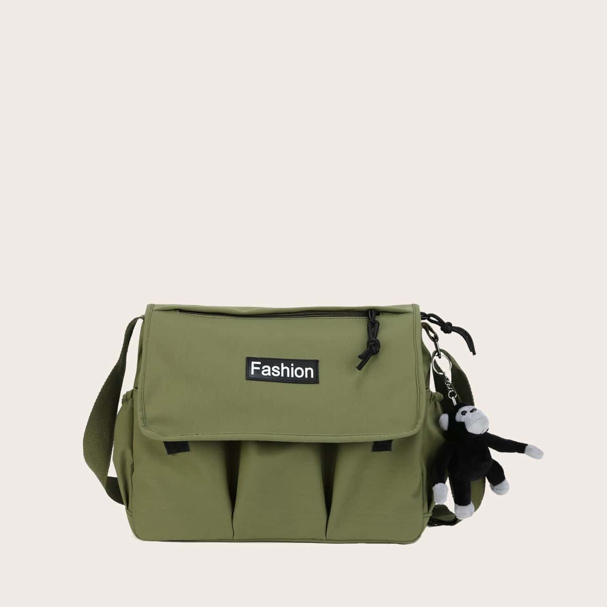 

Guys Letter Patch Flap Crossbody Bag, Green