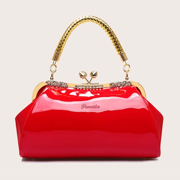 

Rhinestone Decor Patent Clutch Bag, Red