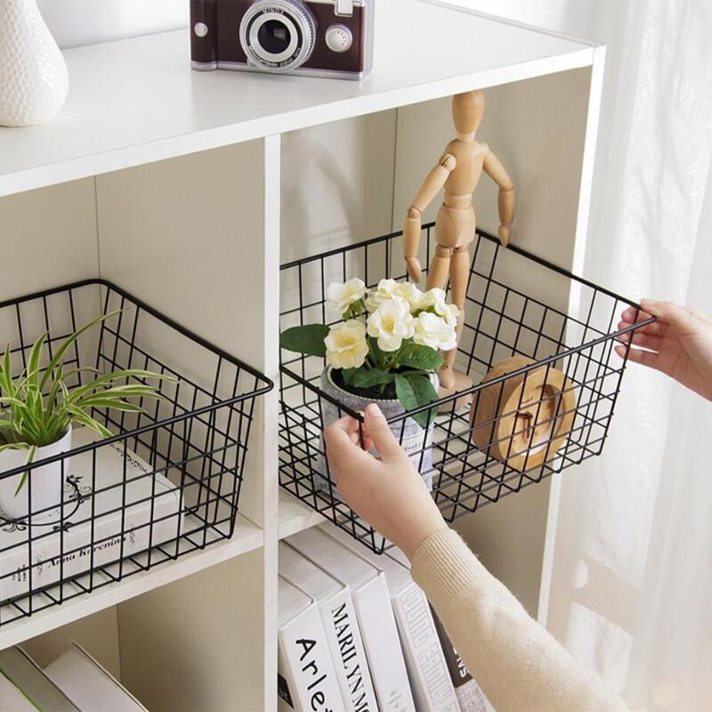 

1pc Wire Grid Storage Bin, Black