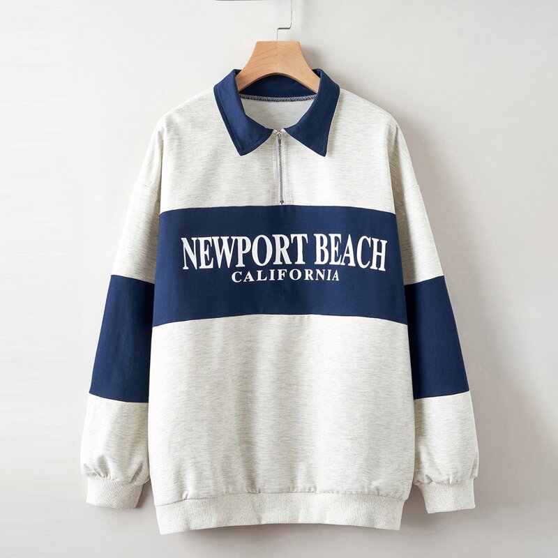

Letter Colorblock Half Zip Oversized Sweatshirt, Multicolor