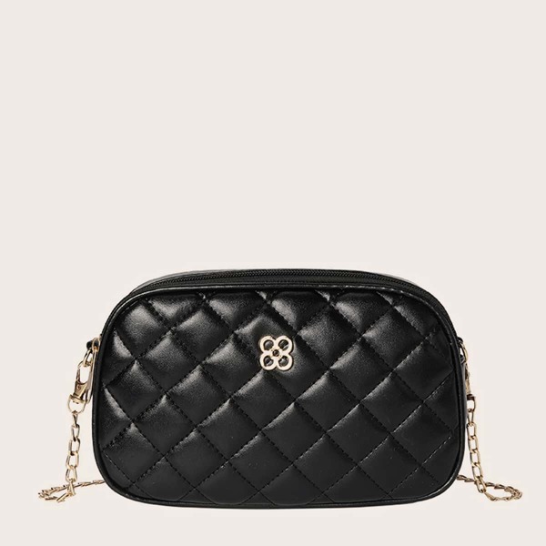 

Quilted Chain Crossbody Bag, Black