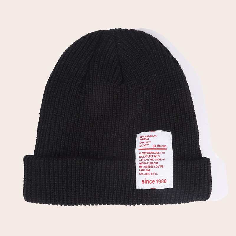 

Letter Patch Beanie, Black