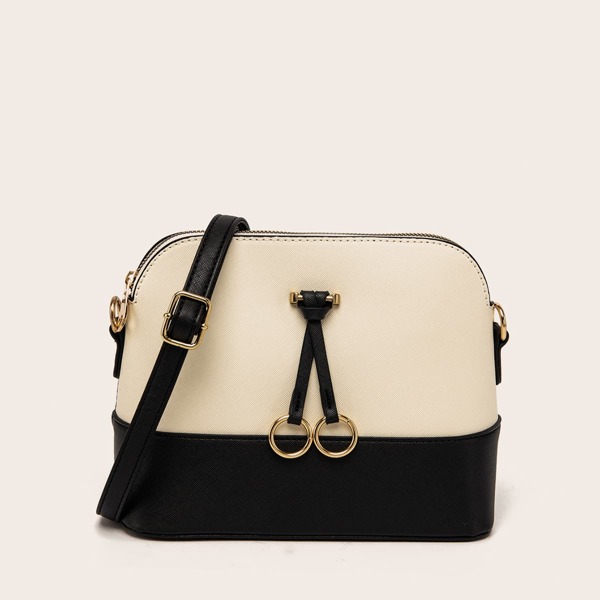 

Metal Ring Decor Dome Bag, Black and white