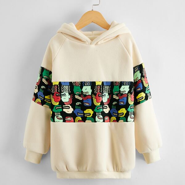 

Girls Cartoon Graphic Hooded Sweatshirt, Beige