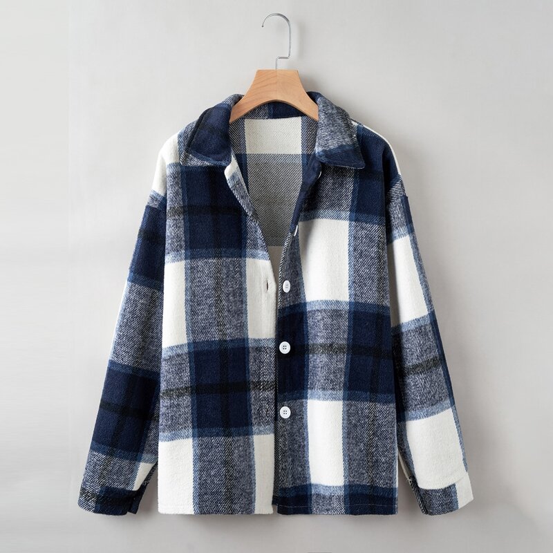 

Button Front Oversized Plaid Coat, Multicolor