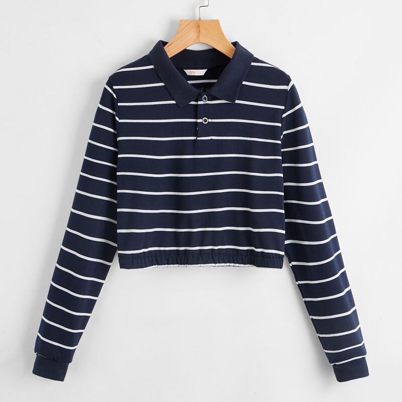 

Striped Polo Sweatshirt, Blue and white