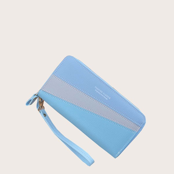 

Colorblock Long Purse With Wristlet, Blue