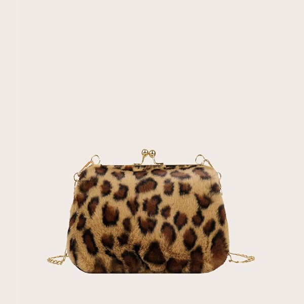 

Leopard Kiss Lock Crossbody Bag, Brown