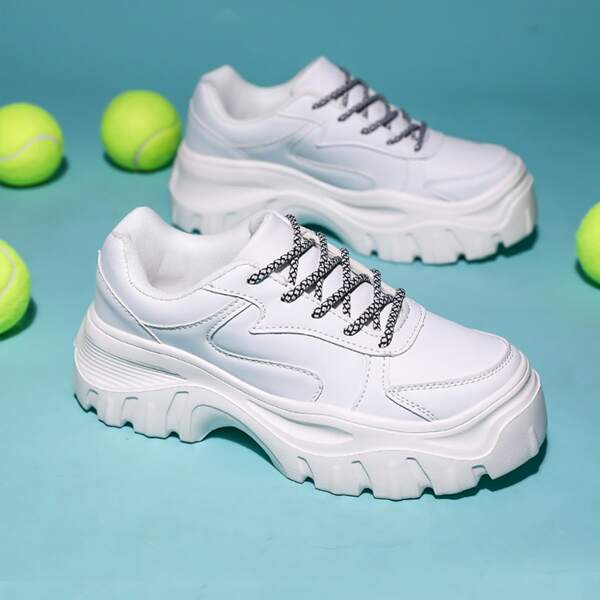 

Lace-up Front Chunky Sneakers, White