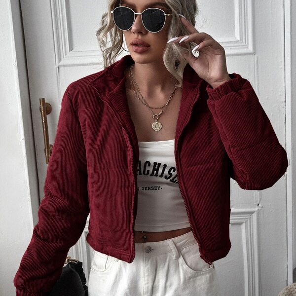 

Solid Zip Up Corduroy Jacket, Maroon