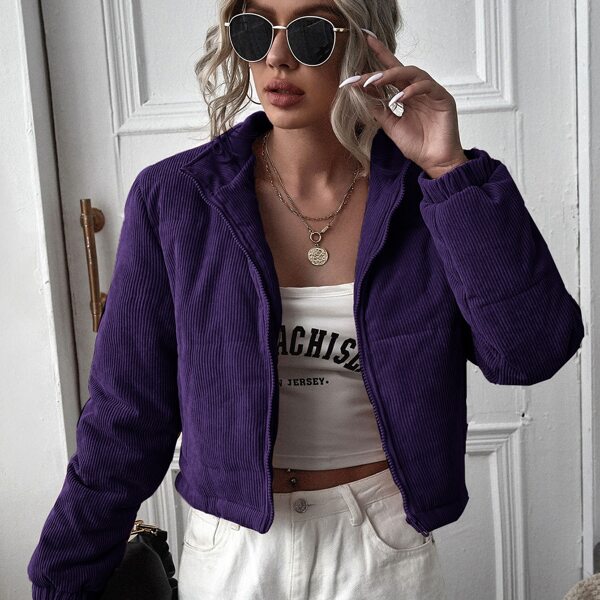 

Solid Zip Up Corduroy Jacket, Purple