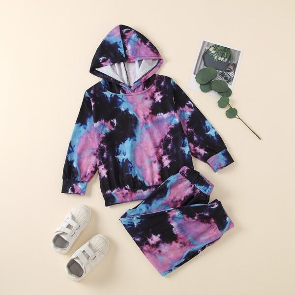 

Toddler Girls Tie Dye Hooded Sweatshirt With Sweatpants, Multicolor
