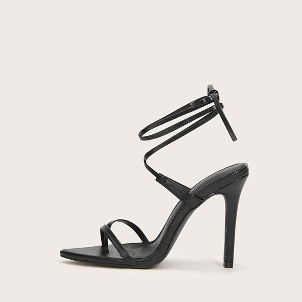 

Open Toe Lace-up Strap Stiletto Heeled Sandals, Black