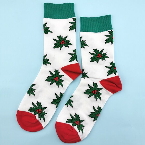 

Christmas Leaf Pattern Socks, White