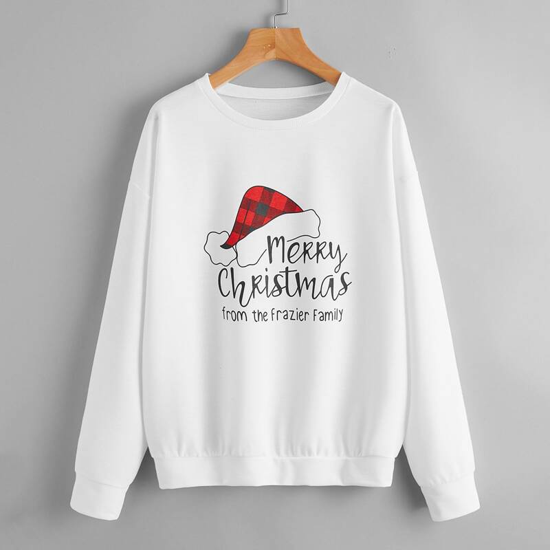 

Christmas Hat Graphic Letter Oversized Sweatshirt, White