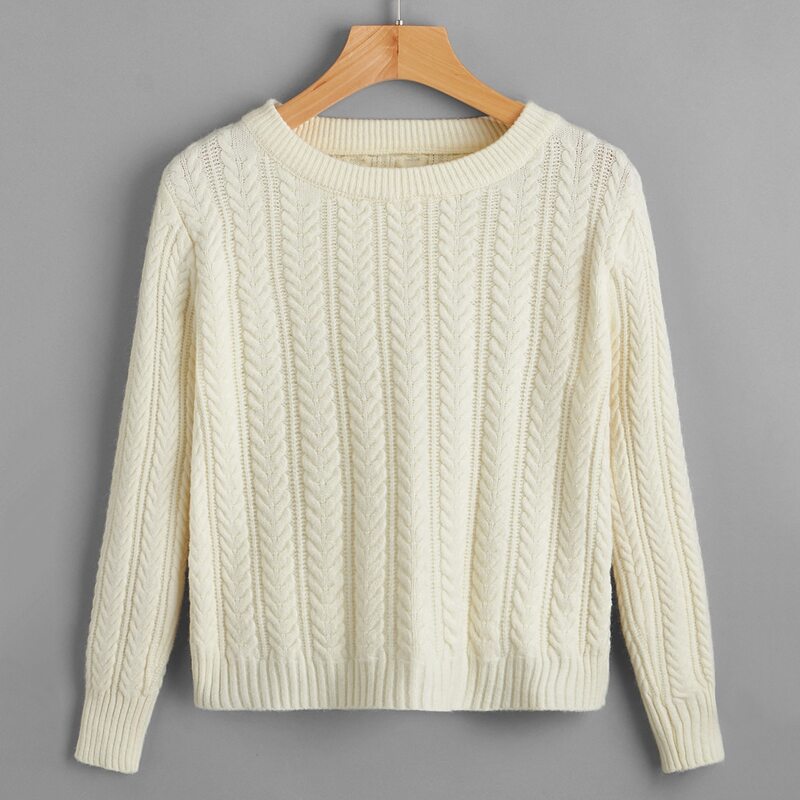 

Solid Cable Knit Sweater, Beige