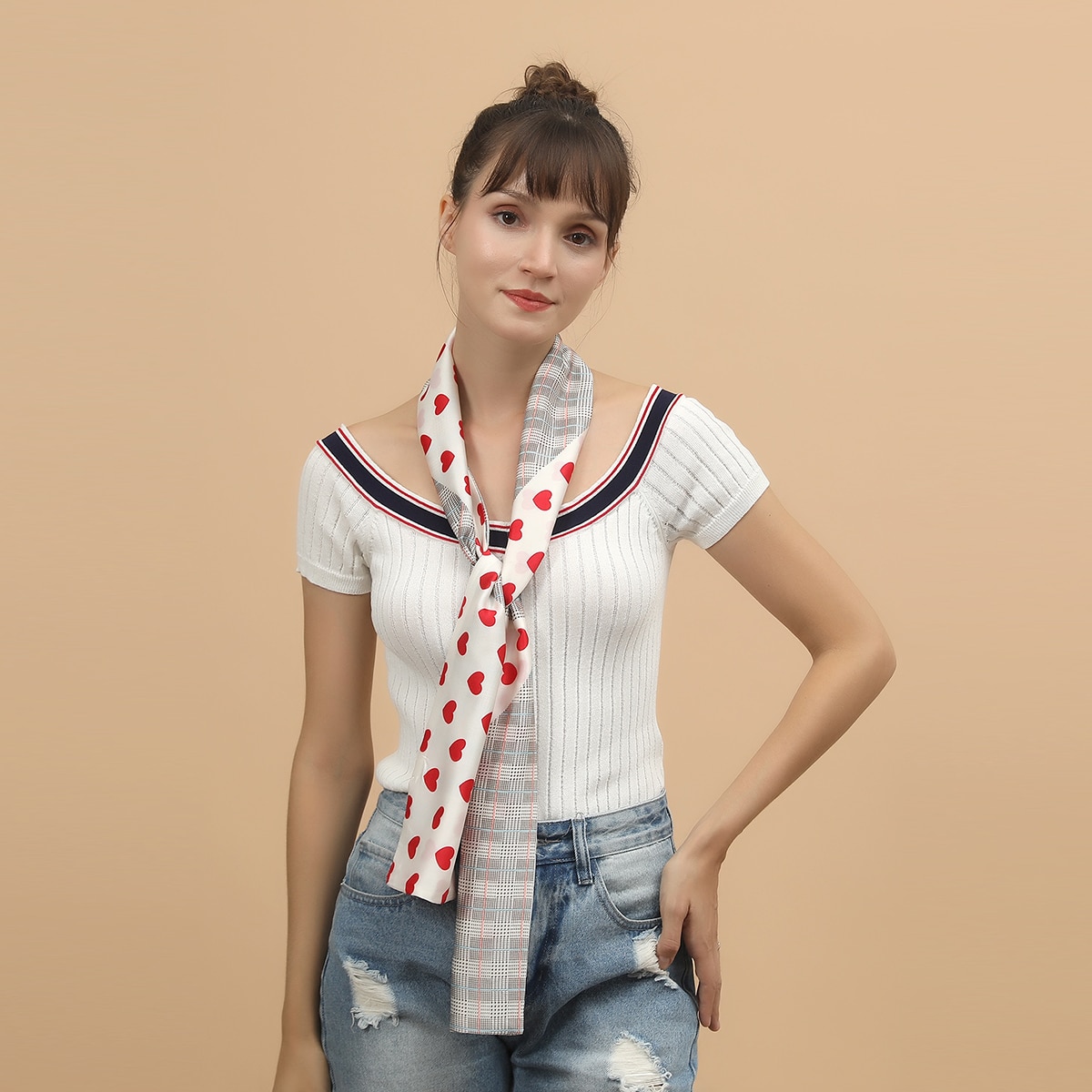 Image of Heart Pattern Twilly Scarf