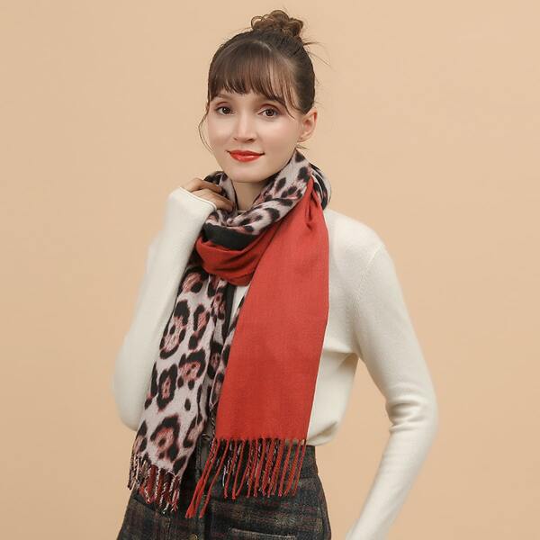 

Leopard Tassel Scarf, Rust brown